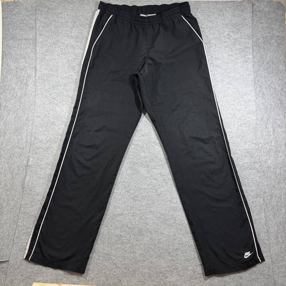Nike Track Pants Mens MT Black White Piping Polyester Athletic Running Pockets
